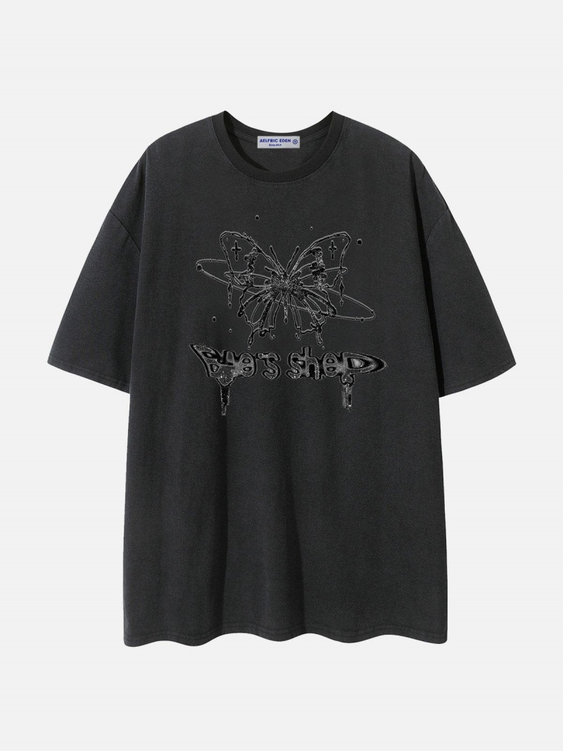 Noir  T Shirts Aelfric Eden Hand Painted Butterfly Print Tee - RMA-4192242